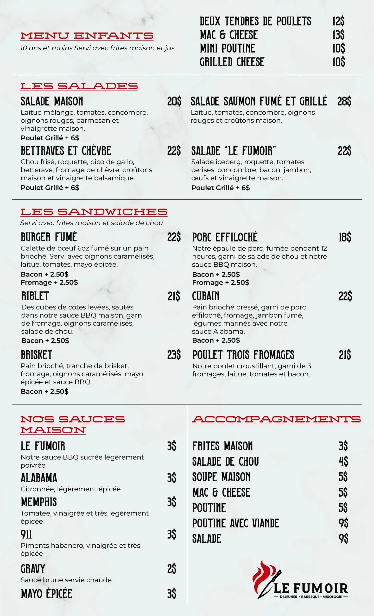 Le Fumoir Supper Menu in French Page 2