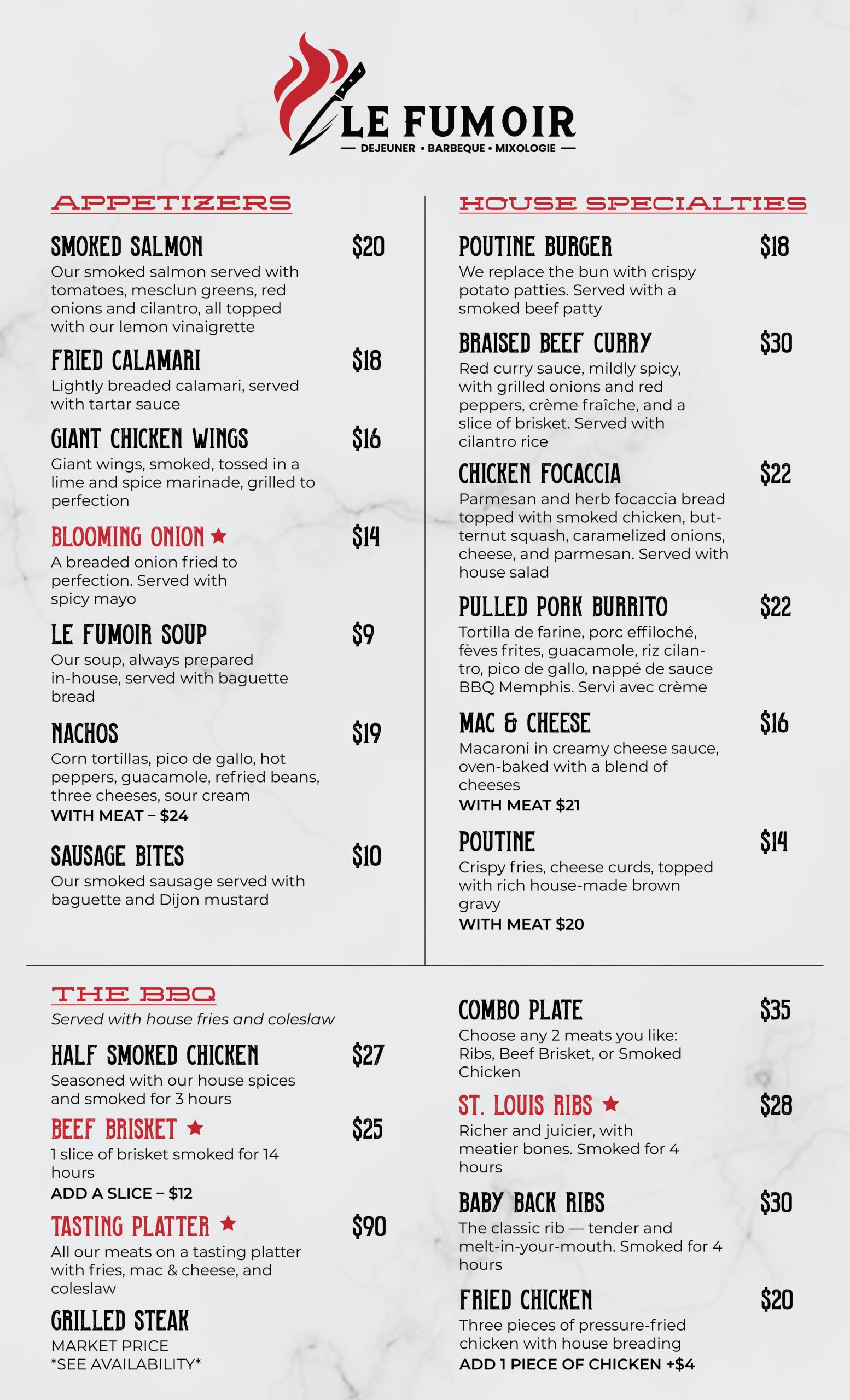 Le Fumoir Supper Menu in English Page 1