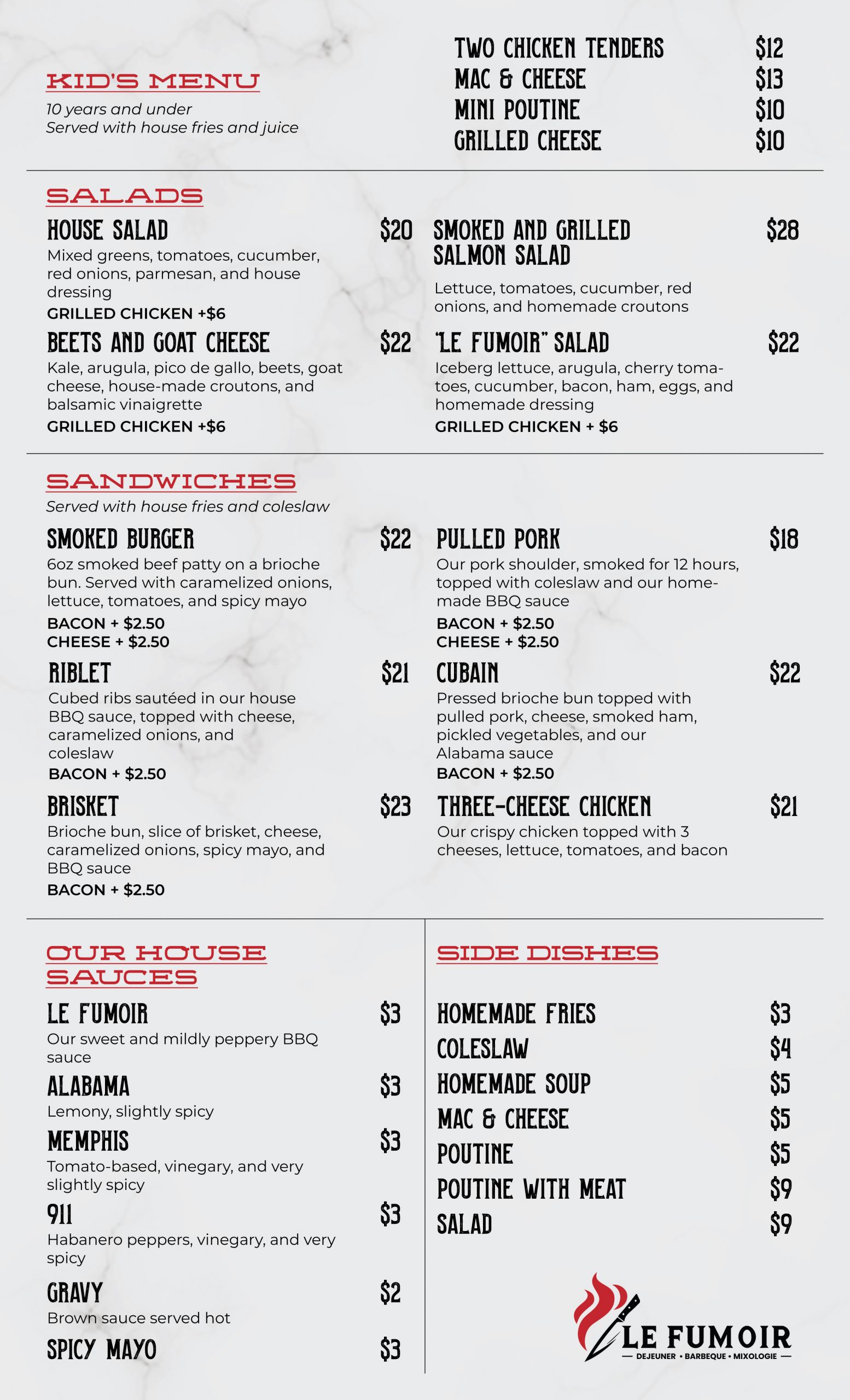 Le Fumoir Supper Menu in English Page 2